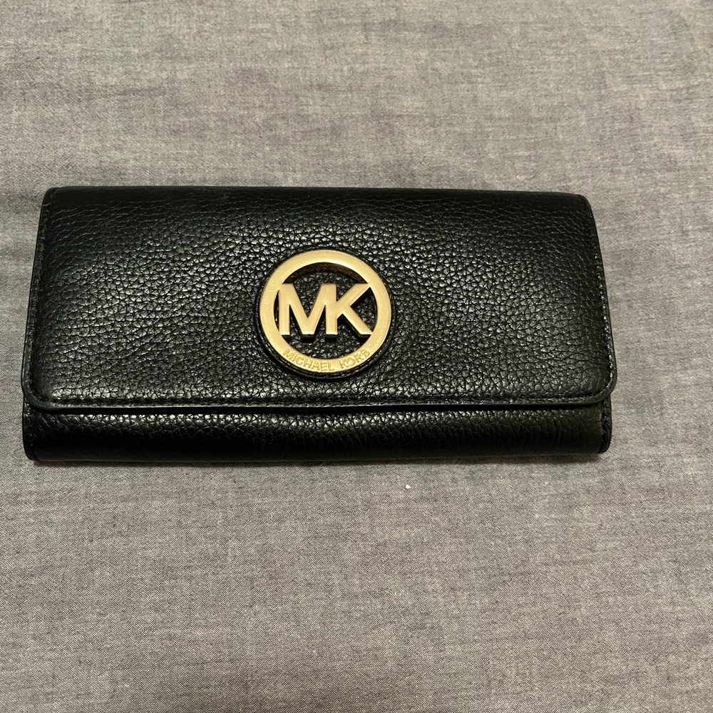 Michael Kors Black and Gold Pebbled Leather Wallet